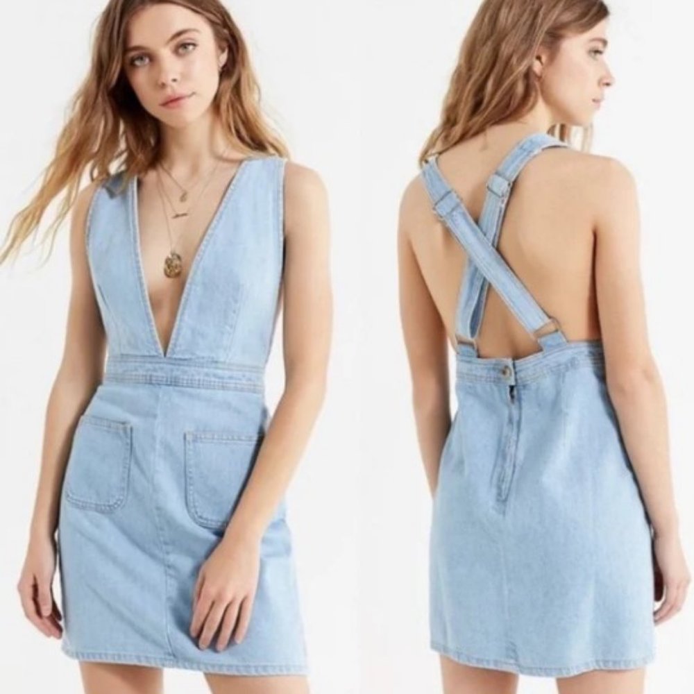 Urban Outfitters BDG Plunging V-neck Pinafore Overalls Denim Dress - Size 2 NWT